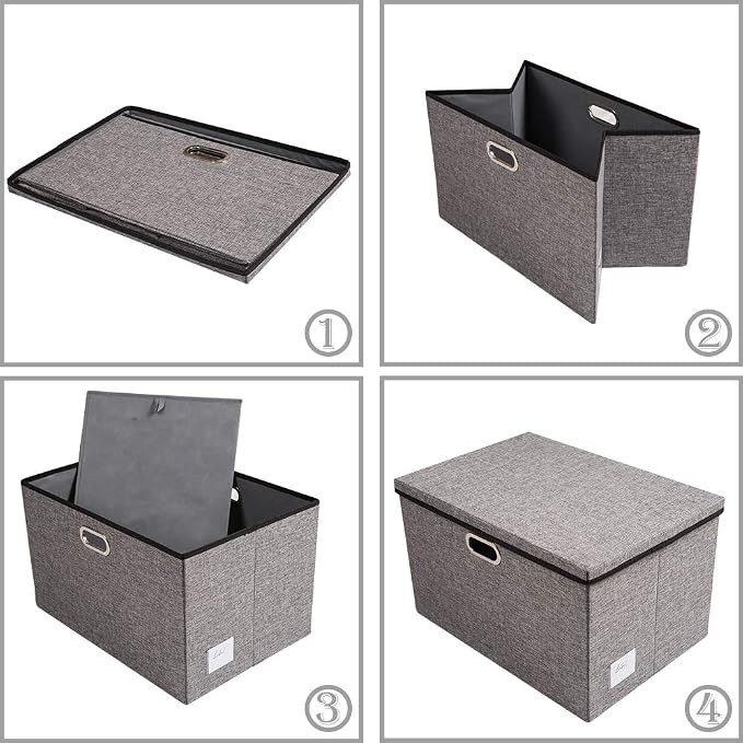 PRANDOM Extra Large Collapsible Storage Bins with Lids [5-Pack] Linen Fabric Foldable Storage Baskets Boxes Organizer Containers Cube with Cover for Bedroom Closet Office Nursery (22.8x15.75x13.8) - Image 5