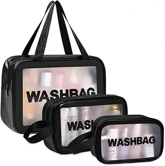 Washbag Toiletry Kit Organizer for Travel – Waterproof Cosmetic & Makeup Pouch Set of 3 (Large, Medium, Small) – Transparent Travel Wash Bag for Men & Women, BLACK, Unisex Style – Perfectly designed by Unknown