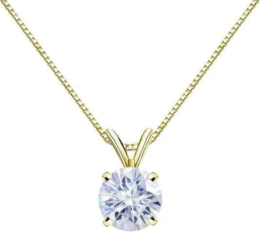 1/2 to 3 1/2 Carat Round Moissanite Solitaire Pendant Necklace in 14k Gold (H-I, cttw) 4-Prong 16 to 18 Inch Adjustable Chain Spring Ring by Diamond Wish