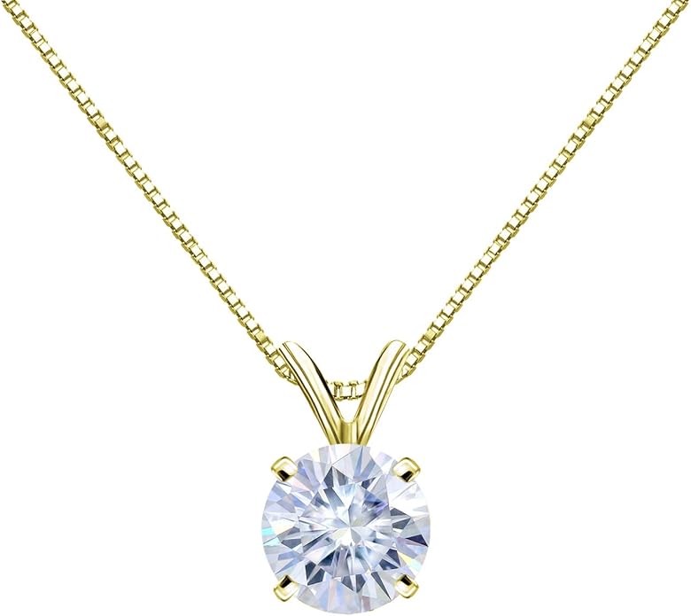 1/2 to 3 1/2 Carat Round Moissanite Solitaire Pendant Necklace in 14k Gold (H-I, cttw) 4-Prong 16 to 18 Inch Adjustable Chain Spring Ring by Diamond Wish