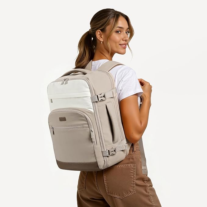 mibasies 30L Travel Backpack for Women & Men: Flight Approved Carry On Backpack, TSA Personal Item Bag with Water Bottle Pocket, Weekender Essentials Backpacks fits 15.6" Laptop - Khaki Ivory - Image 2
