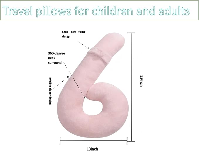 Car Travel Pillow, car Pillow for Kids and Adults, Ergonomic Travel Pillow Providing Neck and Body Support, a Sleep aid, Children's Travel Pillow -Pink - Image 8