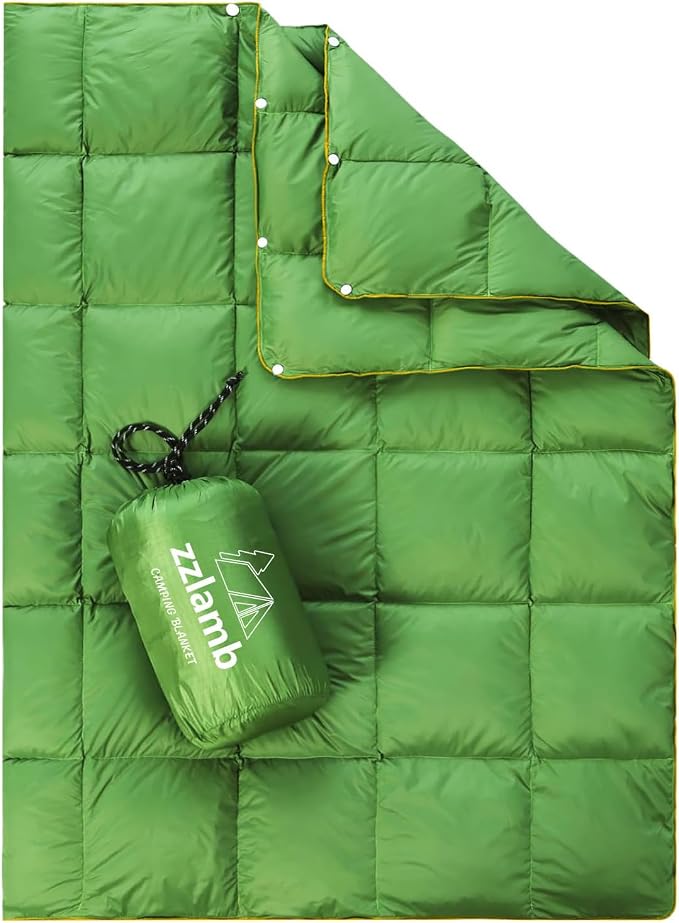 zzlamb Puffy Down Camping Blanket Water-Repellent, Down Throw Travel Blanket Portable for Outdoor, Light Warm Quilt for Couch Plane Car Theater Stadium Picnic RV Backpacking Hammock by zzlamb