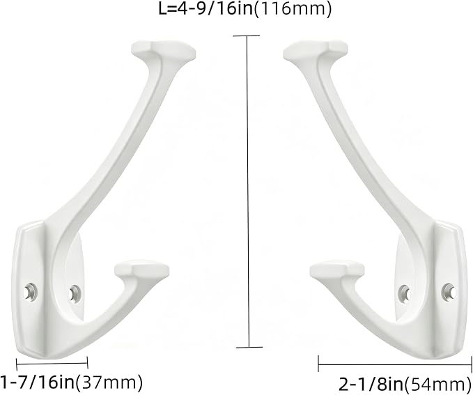 10 Pack White Hooks Decorative Heavy Duty Solid Large Coat Hooks for Towel Hanging Coats Robe Wall Mounted Towel Bags Door Back Bathroom wall Hook. - Image 2