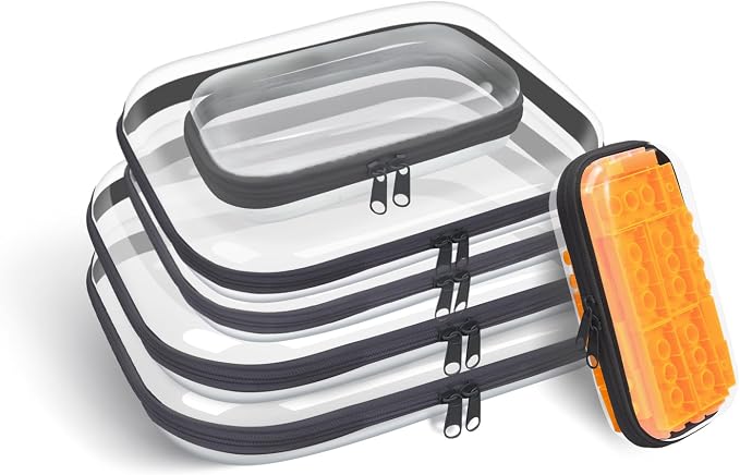 Clear Hard Plastic Zipper Case,Transparent Double Zippers Hard Pouch with 6pcs,Portable Travel Organizer Bin for Toy Storage by Unknown