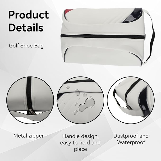 Golf Shoe Bag for Men & Women, PU Leather Travel Shoes Carrier Bag, Dustproof and Lightweight Outdoor Golf Accessories Storage for Sport Shoes, Socks, Tees & Balls(White) - Image 3