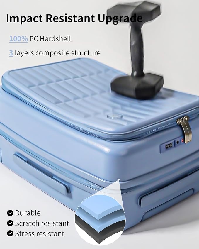Expandable Top Open Carry On Luggage 22x14x9 Airline Approved, 20 Inch Hard Shell Carry On Suitcase with Spinner Wheels,Travel Small Luggage for Women Men,Blueberry Blue - Image 5