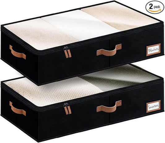StorageWorks Large Under Bed Storage Containers with Handles and Label Holder, 2 Pack Ultra-thick Fabric Underbed Bins, Closet Organizer for Clothes, Blankets, Sweater by StorageWorks