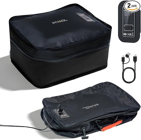 Travel Vacuum Packing Cubes with Built-in Pump, Space Saver (2-Pack) | 23L Small Organizer, Built-in 50kPa Pump, USB-C phone & power bank, 180° Opening, Airtight Zipper, Tearproof Fabric by IKVAOL