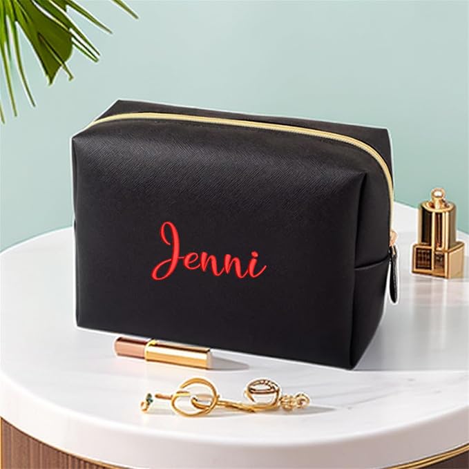 GOPHIE Embroidered Large Make up Bag,Personalized Skincare Bag,Cosmetic Travel Bags for Women Gift For Wedding,Set of 3, Black - Image 3
