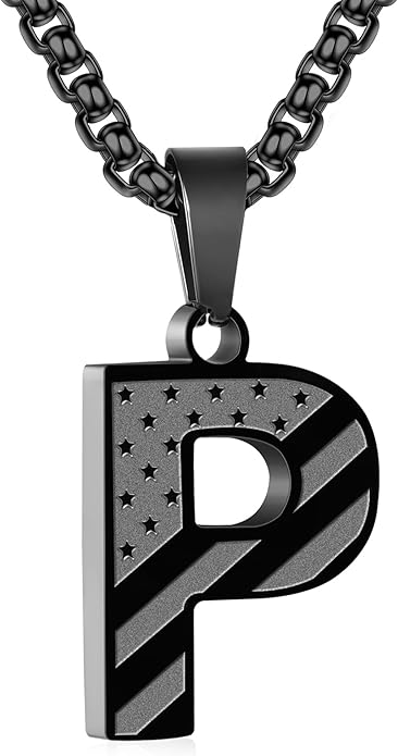 Zocomi Stocking Stuffers Christmas Gift - Initial Necklace Gifts for Men Boys, Stainless Steel American Flag Pendant Jewelry, Christmas Gifts Ideas for Kids Teen Boys