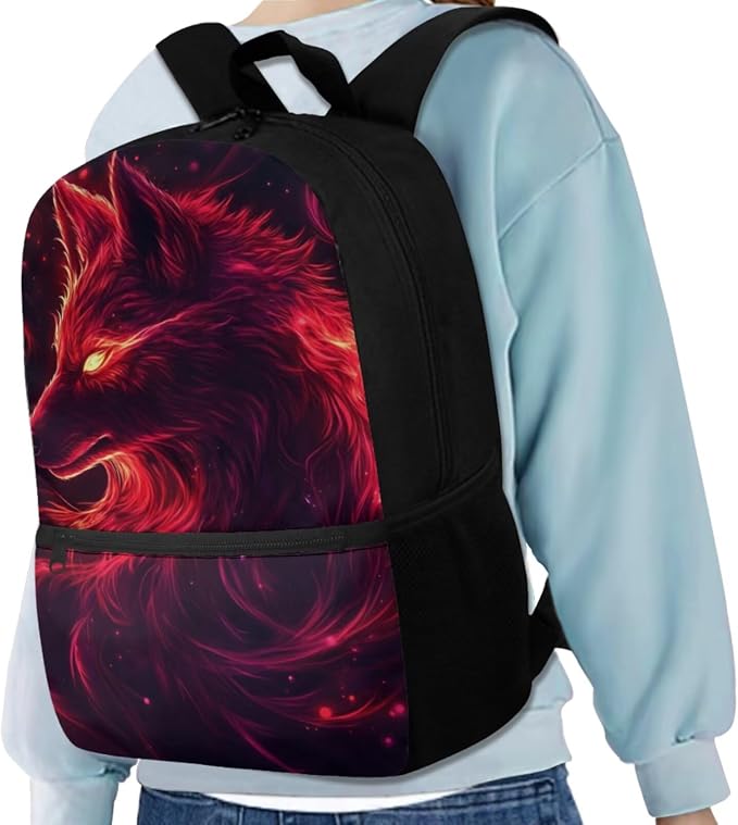 Galaxy Wolf Backpack for Girls Boys Backpack with Lunch Box Water Bottle Holder and Soft Pencil Pouch 4PCS Set 17 inch Bookbag with Front Pocket Large School Bag for Kids Back to School - Image 2