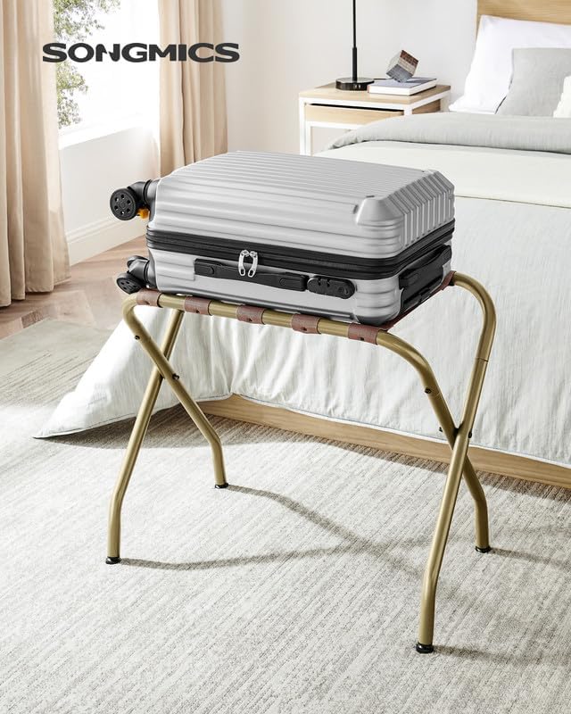 SONGMICS Luggage Rack, Pack of 4, Luggage Racks for Guest Room, Suitcase Stand, Steel Frame, Foldable, for Bedroom, Golden URLR064A04 - Image 8