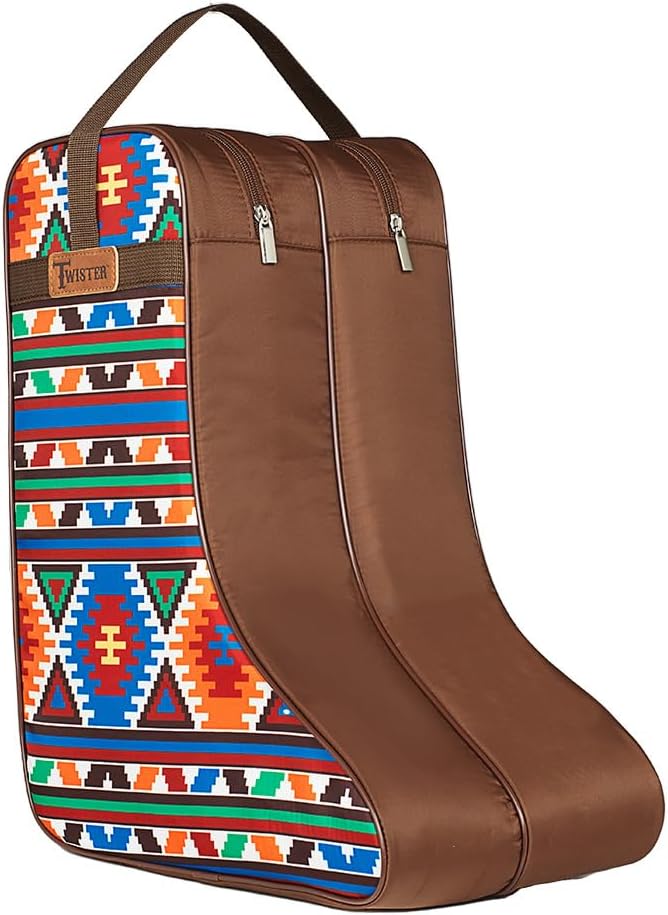 M&F Western Products TWISTER Boot Bag, Chocolate with Southwestern Multicolor Pattern, Nylon Handles and Gussets by MFWestern