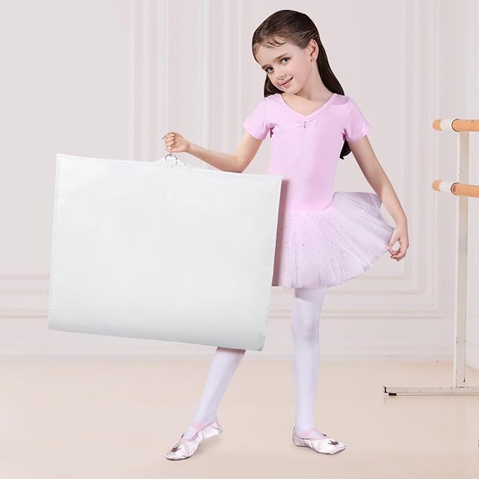 Univivi Dance Costume Garment Bag, 40 Inch Garment Bags for Dance Costumes Kids Dance Costume Bag with 3 Medium Clear Zipper Pockets for Dance Costumes, Hanging Clothes (White) - 4 Pack, UN0783 - Image 6