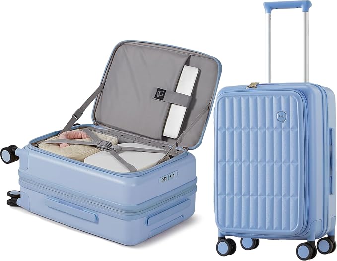 Expandable Top Open Carry On Luggage 22x14x9 Airline Approved, 20 Inch Hard Shell Carry On Suitcase with Spinner Wheels,Travel Small Luggage for Women Men,Blueberry Blue by AJIVALUESTYLISHQUALITY