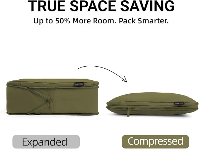 4 Piece Compression Packing Cubes for 3–7 Day Travel, Space Saving Travel Organizers with Breathable Mesh, Double-Zipper Packing Cubes for Carry-On & Suitcases (Green) - Image 2