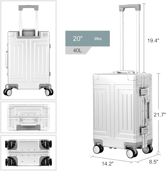 All Aluminum Luggage 20/28 Set，Cut from Whole Aluminum Sheet（3rd Generation，Premium Magnesium Metal zipperless suitcase ） (silvery, 20+28inch) - Image 3