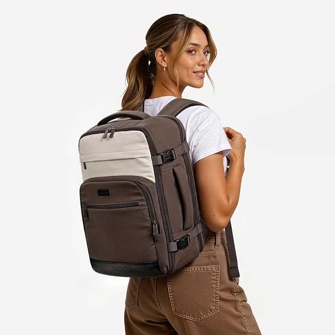 mibasies 30L Travel Backpack for Women & Men: Flight Approved Carry On Backpack, TSA Personal Item Bag with Water Bottle Pocket, Weekender Essentials Backpacks fits 15.6" Laptop - Black Coffee - Image 2