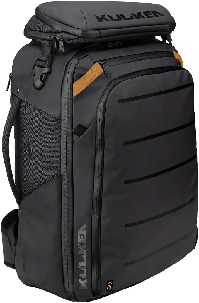 Käydä 44L Travel Backpack - Spacious Carry On Backpack with Detachable Travel Pouch, Magnetic Water Bottle Pocket, Passport and Laptop Pocket - Convertible Boot Bag for Snow Sports (Black/Gold) - Image 4