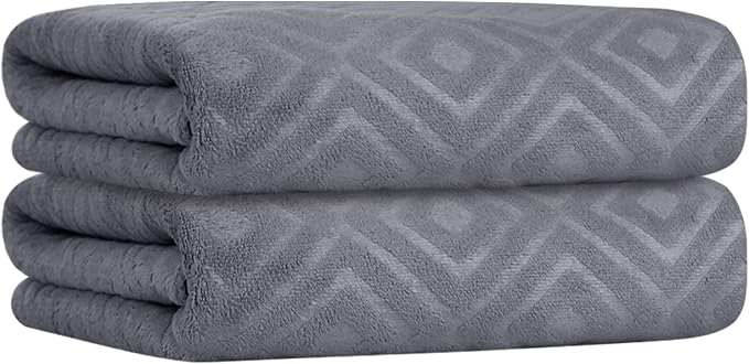 JML Large Microfiber Bath Towels Set of 2, 30" x 60", Oversized, Soft, Super Absorbent,Fast Drying, Perfect for Shower, Sauna,Gym, Sports,Travel, Fitness, Yoga - Grey Diamond Pattern - Image 2