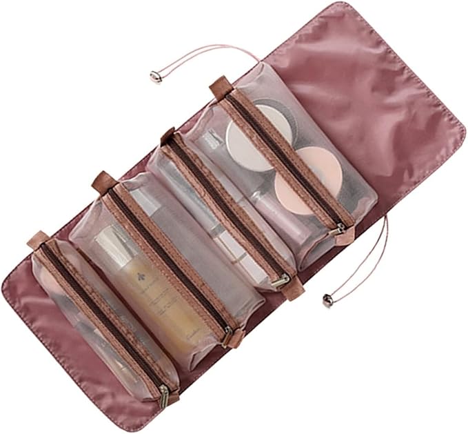 Roll-Up Makeup Cosmetic Bag with 4 Removable Pouches | Hanging Toiletry Organizer for Travel, Personal Care, Makeup | Makeup Bag | Makeup Cosmetic Accessories & Brushes (Red) by Unknown