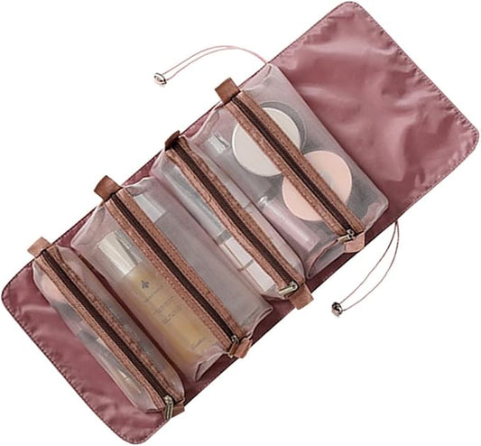 Roll-Up Makeup Cosmetic Bag with 4 Removable Pouches | Hanging Toiletry Organizer for Travel, Personal Care, Makeup | Makeup Bag | Makeup Cosmetic Accessories & Brushes (Red) by Unknown
