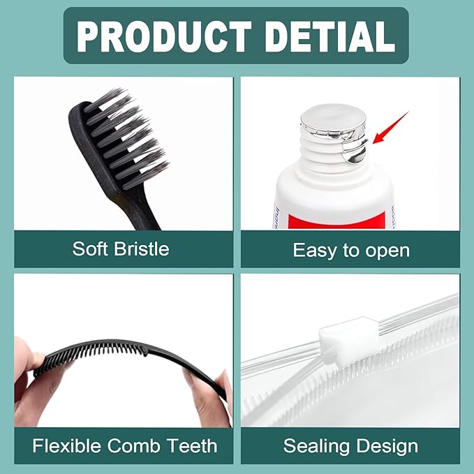 6 Sets Personal Hygiene Kit Bulk, Disposable Toothbrushes with Toothpaste, Comb, Shaving Razor, Face Towel, Cover, and Vanity Kit, Toiletry Kits Homeless Bulk Supplies for Women, Men, Travel, Homeless