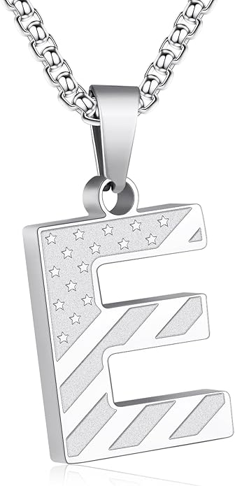 Zocomi Stocking Stuffers Christmas Gift - Initial Necklace Gifts for Men Boys, Stainless Steel American Flag Pendant Jewelry, Christmas Gifts Ideas for Kids Teen Boys