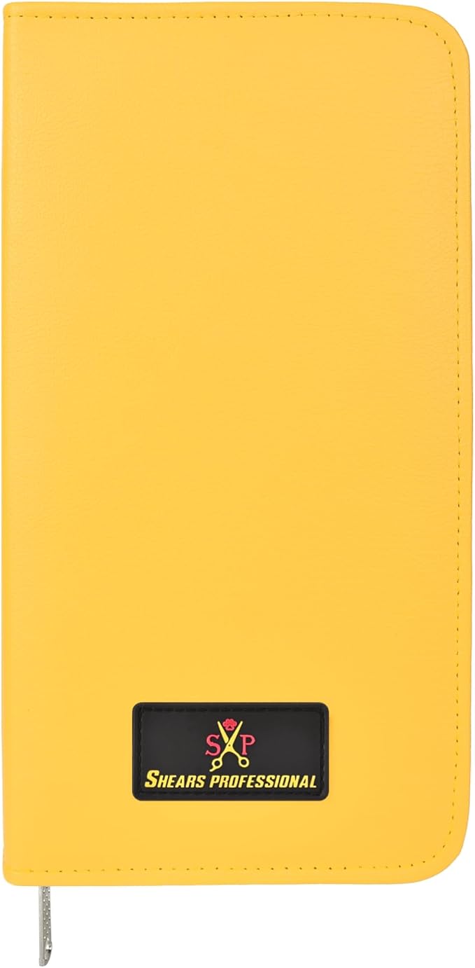 Leather 5 Scissor & Shear Storage Case for Hairstylist - Hairdresser -Scissor Holder Perfect for home-saloon use (Yellow) by ShearsProfessional