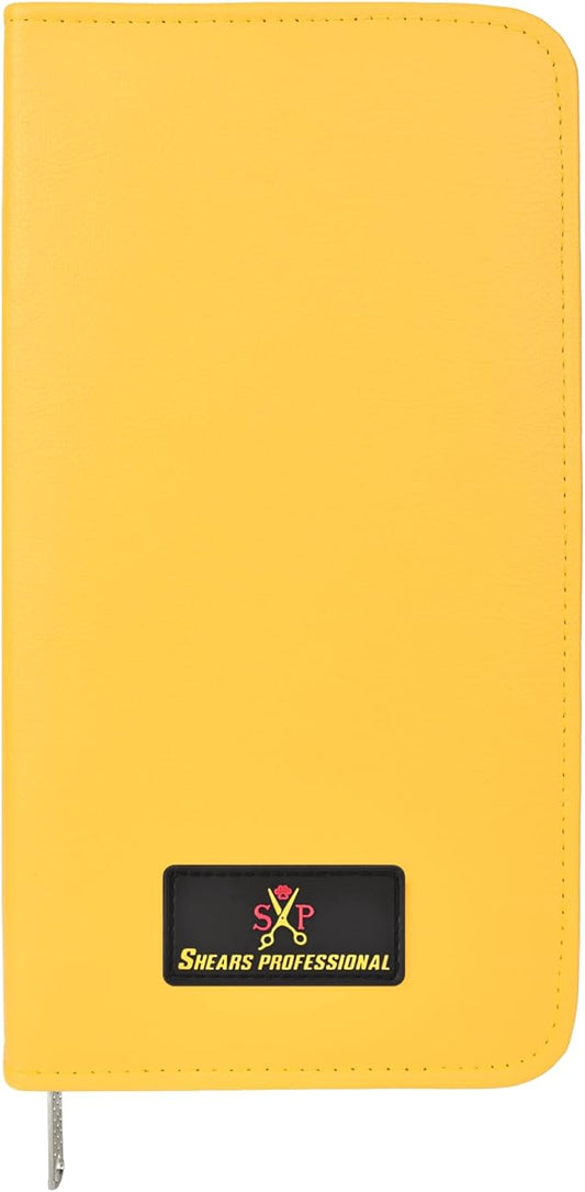 Leather 5 Scissor & Shear Storage Case for Hairstylist - Hairdresser -Scissor Holder Perfect for home-saloon use (Yellow) by ShearsProfessional