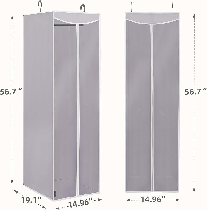 STORAGE MANIAC 2-Pack Hanging Garment Bag Zipper Cover with Sealed Clear Window, Long Garment Cover for Closet Storage Wardrobe Clothes Protector, Large Garment Storage Bag for Dresses,Suits, Grey - Image 3