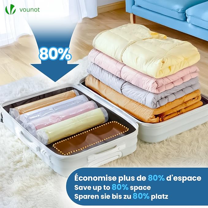 VOUNOT 12pcs Vacuum Storage Bags for Clothes, Duvets, Pillows, Blankets, Reusable Space Saver Bags with Pump, 2 Jumbo 4 Medium 4 Small 2 Roll Up, Multi-coloured, 2518080028772 - Image 7