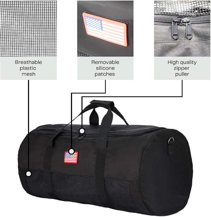 Mesh Scuba & Snorkeling Gear Bag – Heavy-Duty Cloth Ventilated Dive Duffel with Zipper & Adjustable Shoulder Strap (15.7" Diameter x 29.5" Length), Black - Image 4