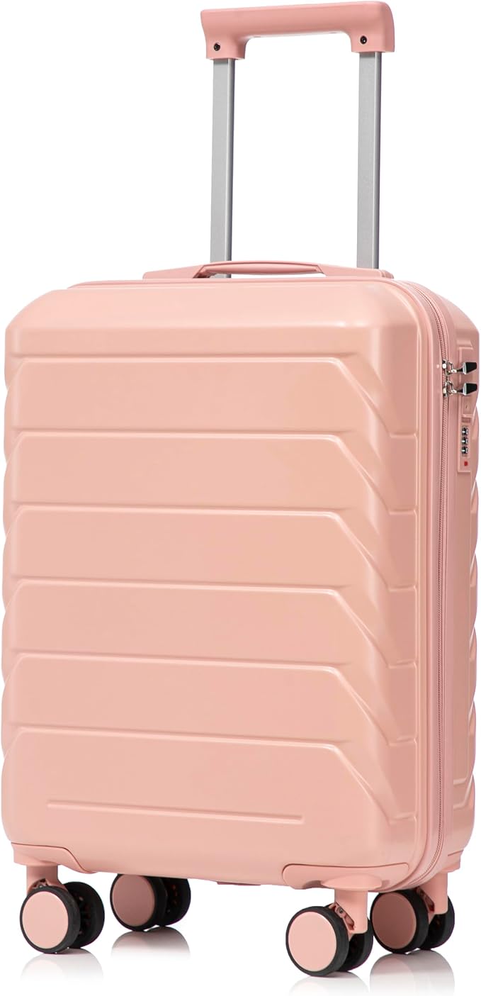 20 Inch ABS Hard Shell Travel Checked Luggage With Combination Lock, Pink by Merax