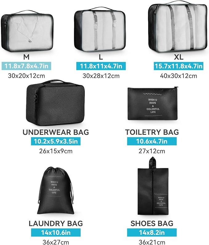 AnyZip Luggage Sets 10 Piece Hardshell Suitcase Set PC ABS Lightweight Travel Suitcases with 4 Double Spinner Wheels TSA Lock 20 24 28 Inch with 7 Storage Bags Black - Image 8
