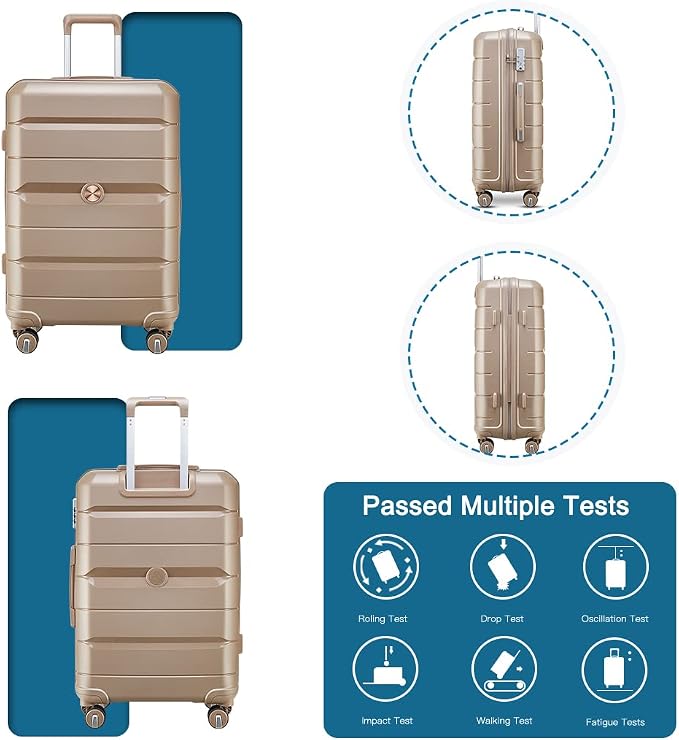 Somago Luggage Sets 3 Piece Hard Shell Polypropylene Suitcase with TSA Lock Spinner Carry On Luggage with Beauty Case Travel Set,Noble Golden - Image 2