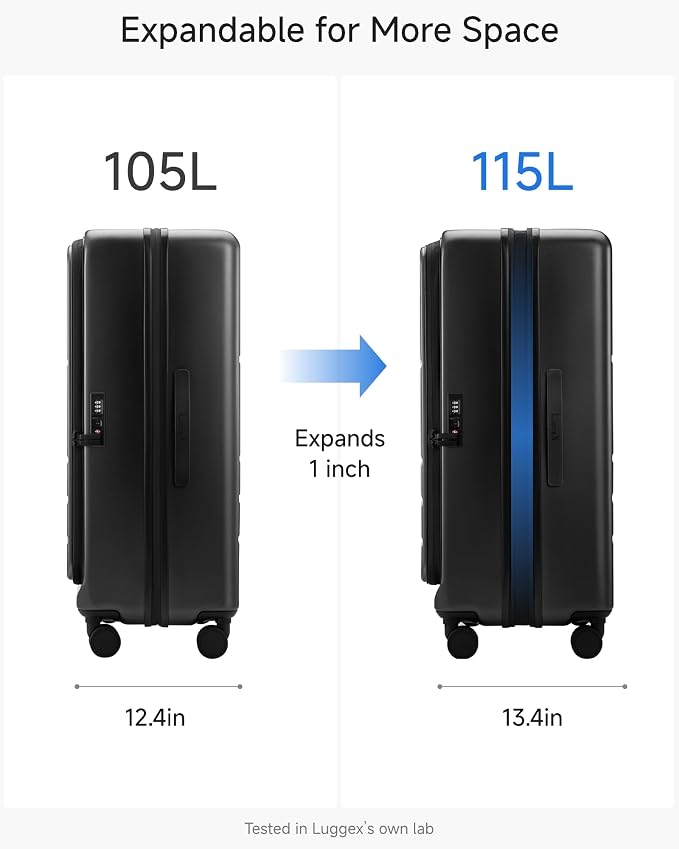 LUGGEX Checked Suitcase Top Opening, Expandable Polycarbonate Hard Shell Suitcase with Wheels (FX-Core, Black, Bigger 28 Inch, 105L-115L) - Image 5