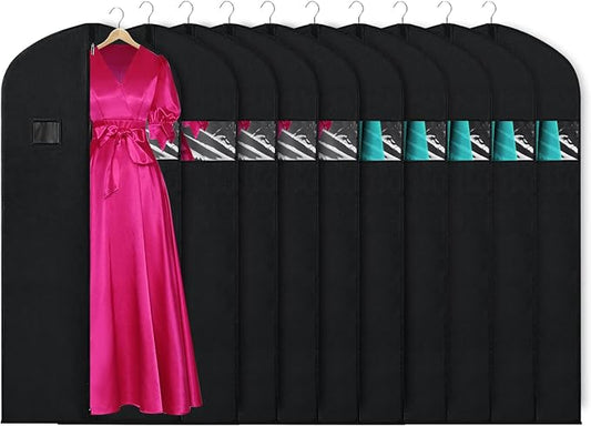KEEGH Garment Bags for Hanging Clothes 60" (Set of 10) Dress Bags for Gowns Long Dress Bags for Closet Storage with Zipper and Eye-Hole for Folding for Suit Coats Dresses, Black by KEEGH