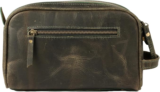 KomalC Leather Toiletry Bag for Men & Women – Handcrafted Travel Grooming Kit with Water-Resistant Lining and Secure Zipper Closure - Image 3