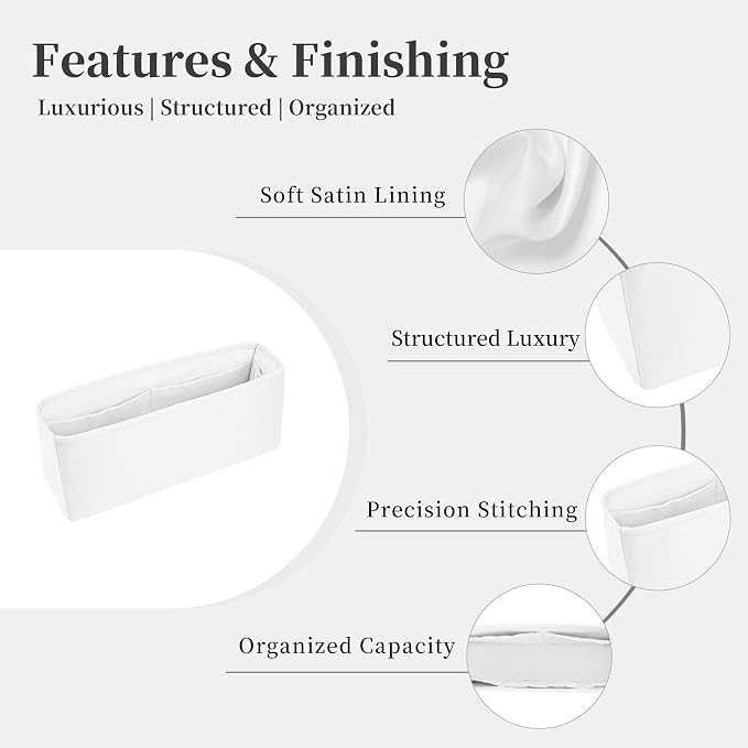 Purse Organizer Insert for Jypsiere 28, Lightweight & Soft Satin Bag Insert with Pockets for Women, Ideal for Travel, Shopping, and Daily Use, Multicolor Options(Blanc, J-28) - Image 3
