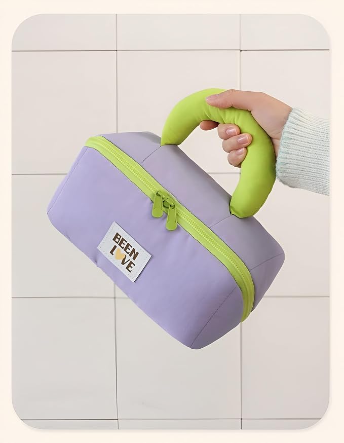 Travel Makeup Bag for Women | Portable Cosmetic Organizer with Handle & Zipper | Waterproof Toiletry Pouch for Makeup Brushes, Skincare & Accessories, Purple, Cross Open Bag - Image 4