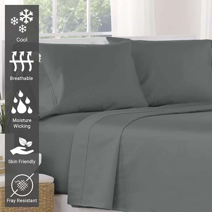 Pizuna Pure 100% Cotton Flat Sheets Only Full Dark Grey (1 PC), Luxurious 400 Thread Count Long Staple Cotton Sateen with 4" Hem (Combed Full Flat Sheet Only Cotton) - Image 2