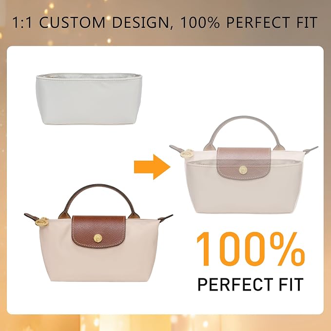 Soft Nylon Purse Organizer Insert for Longchamp Le Pliage Mini Handbag, Lightweight Luxury Long Champ Mini Handbag Storage Divider with 5 Upgraded Deepened Compartments,XS/Beige - Image 8
