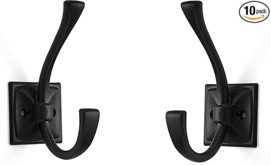 Large Wall Hooks 10 Pack Matte Black Coat Hooks Hardware Towel Hooks for Hanging Coats 4.35 Inch Double Robe Hooks Wall Mounted with Screws for Key, Towel, Bags, Cup, Hat by ZAUYX
