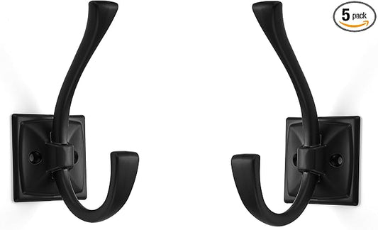 Large Wall Hooks 5 Pack Matte Black Coat Hooks Hardware Towel Hooks for Hanging Coats 4.35 Inch Double Robe Hooks Wall Mounted with Screws for Key, Towel, Bags, Cup, Hat by ZAUYX