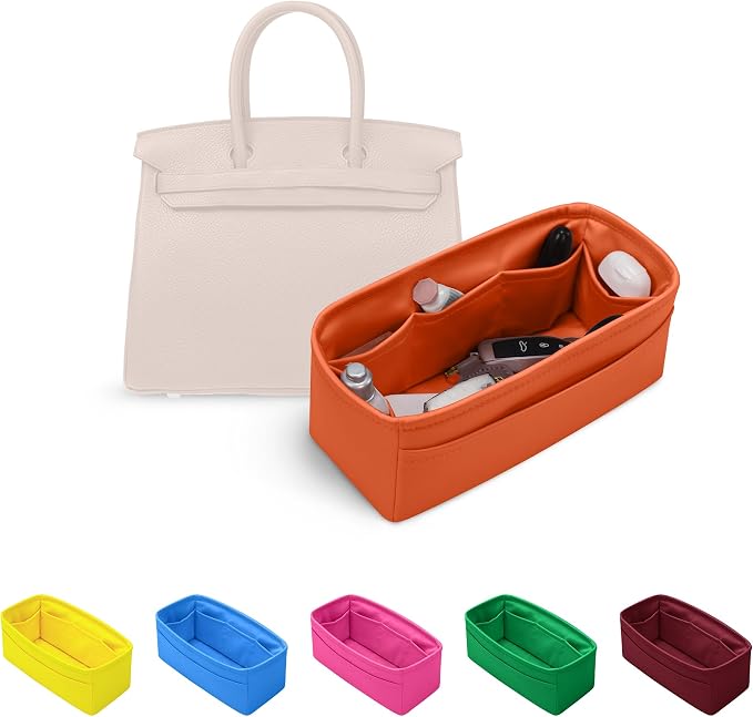 Satin Purse Organizer for Birkin 40, Orange | Custom Fit, Multiple Pockets, Lightweight Purse Essentials, Ideal for Travel, Shopping, and Daily Use by KINGSINBAG