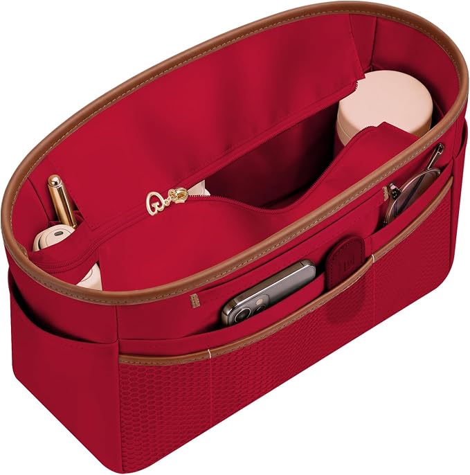 GIVLEFLY Purse Organizer Insert for Tote Bag, 12.99 Inch Satin Bag Organizer with Zipper Pocket, Multi Pocket Handbag Organizer by GIVLEFLY