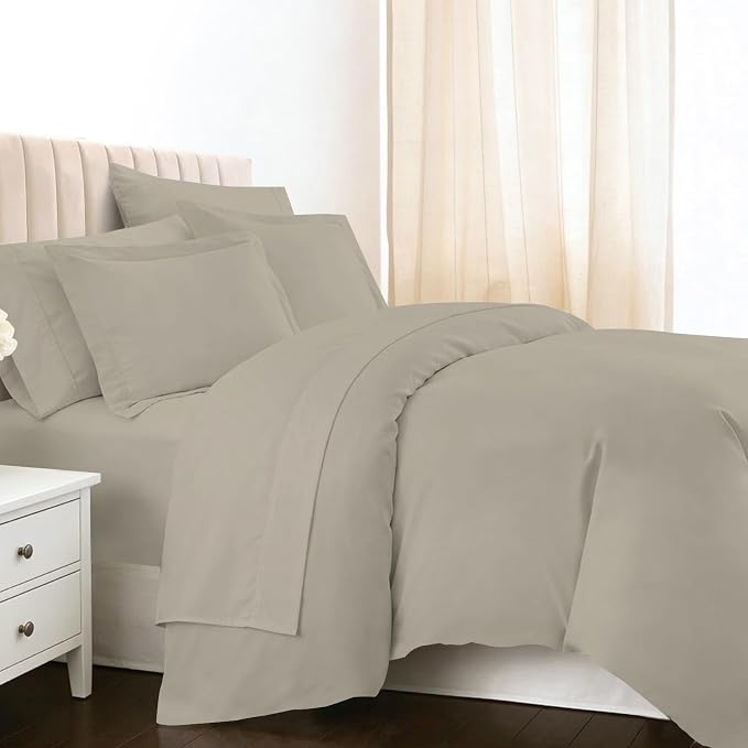 Pizuna Pure 100% Long-Staple Cotton Duvet Cover + Sheet Set Queen, Luxurious 400 Thread Count Long Staple Cotton, Soft Sateen Weave Bedding Set (Simply Taupe) by Pizuna