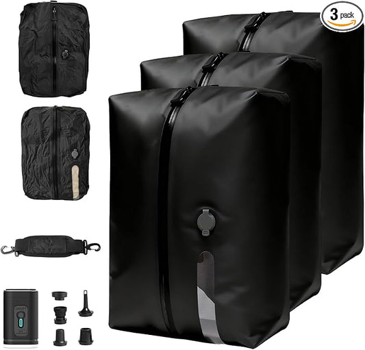 3PC Travel vacuum bags with Pump, Reusable Waterproof Durable Tear-Resistant Nylon Luggage Compression Storage Bags (18L2 + 34L Set), Suitable for Luggage and Suitcase by Unknown